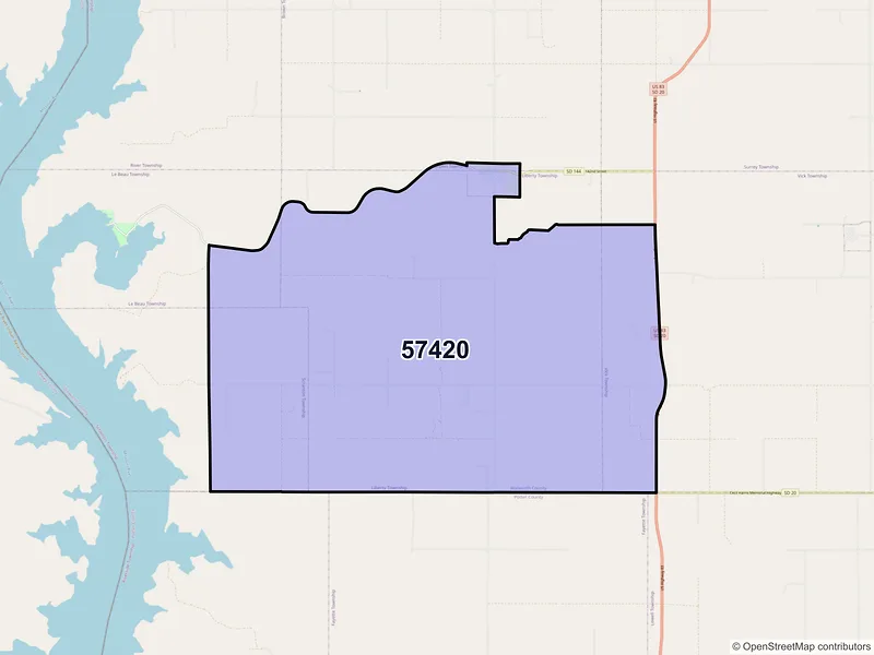 Map of Akaska, South Dakota and ZIP codes