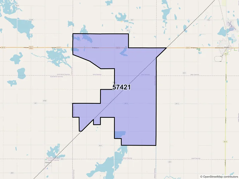 Map of ZIP Code 57421 — Amherst, SD