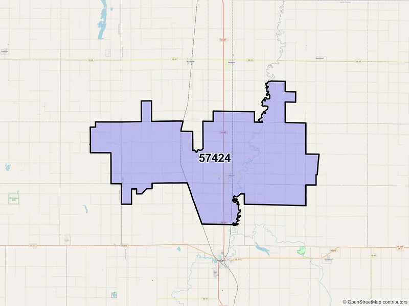 Map of ZIP Code 57424 — Ashton, SD