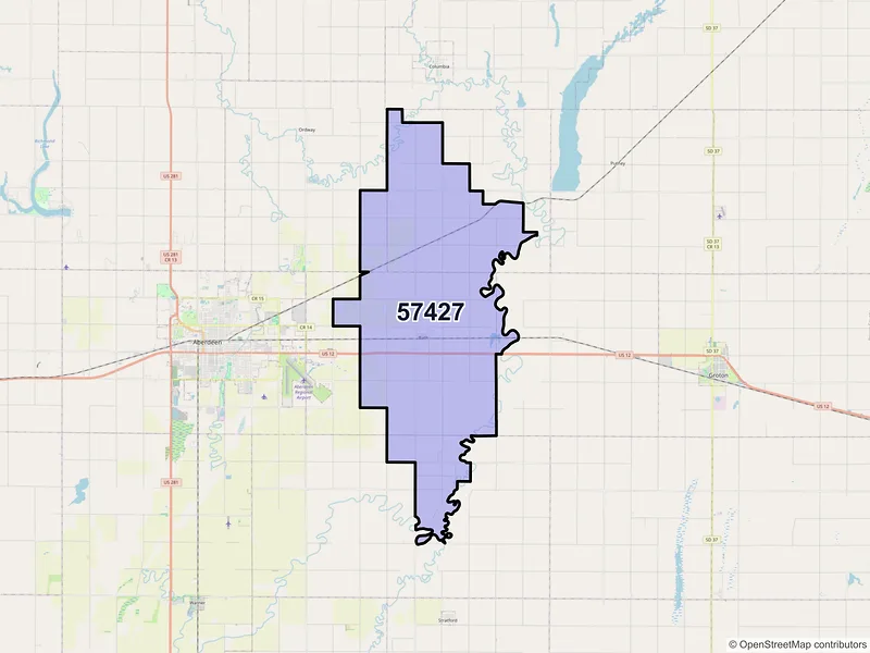 Map of ZIP Code 57427 — Bath, SD