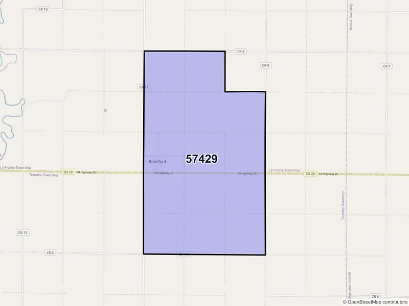 Map of Brentford, South Dakota and ZIP codes