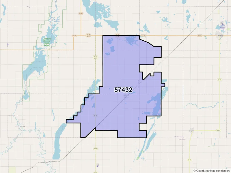 Map of Claremont, South Dakota and ZIP codes