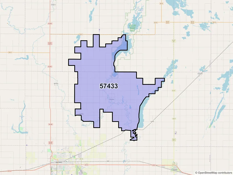Map of ZIP Code 57433 — Columbia, SD