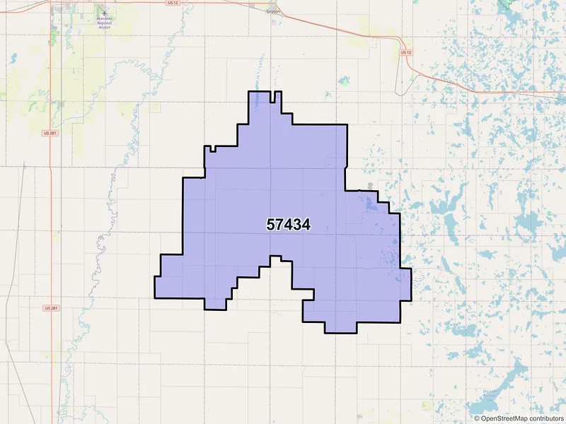 Map of ZIP Code 57434 — Conde, SD