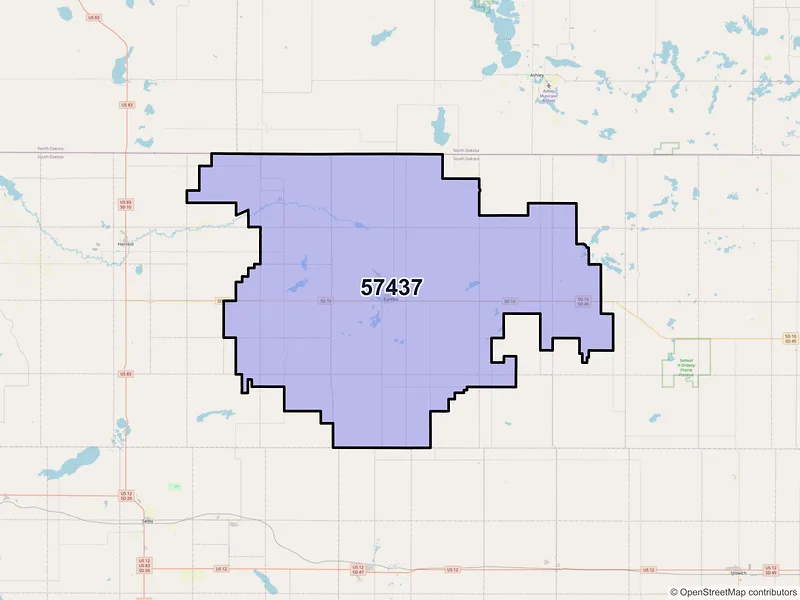 Map of ZIP Code 57437 — Eureka, SD