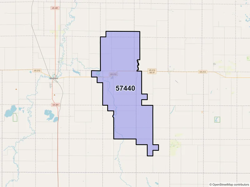 Map of ZIP Code 57440 — Frankfort, SD