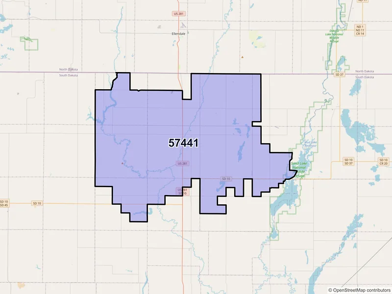 Map of Frederick, South Dakota and ZIP codes