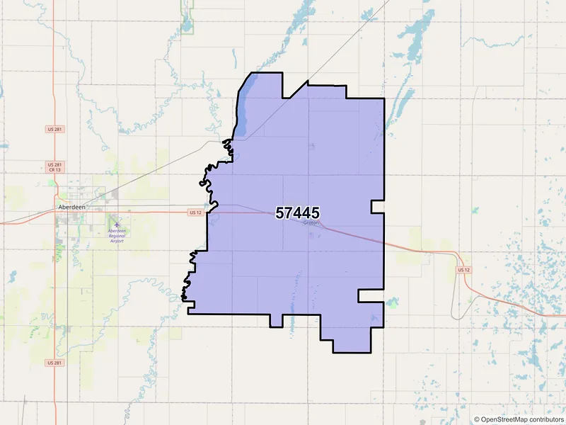 Map of ZIP Code 57445 — Groton, SD