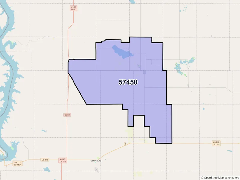 Map of ZIP Code 57450 — Hoven, SD