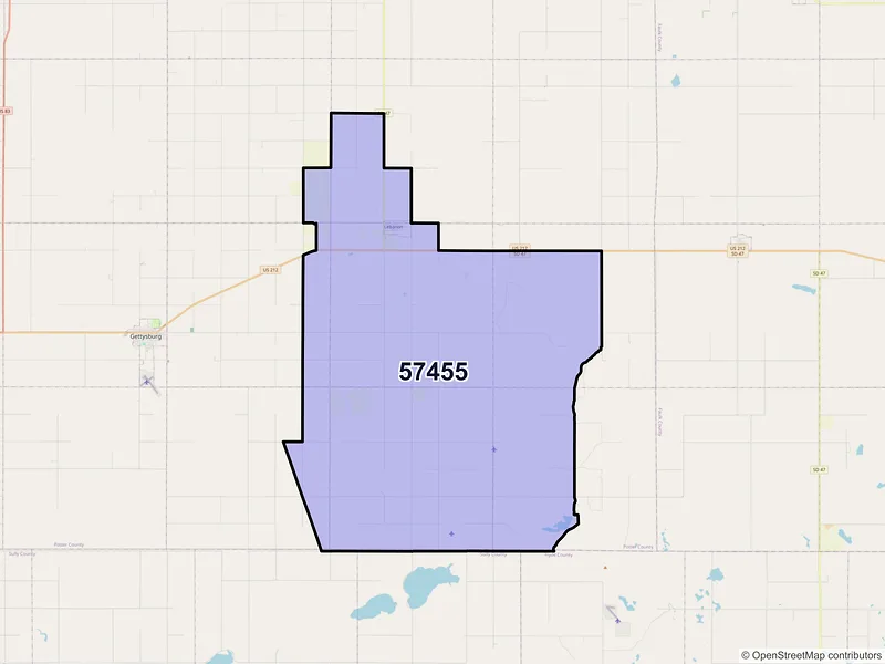 Map of ZIP Code 57455 — Lebanon, SD