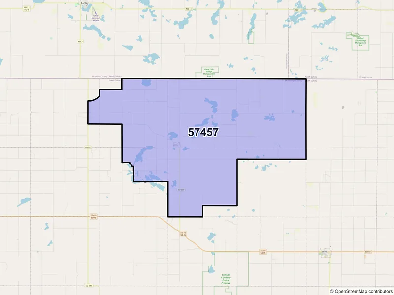 Map of ZIP Code 57457 — Long Lake, SD