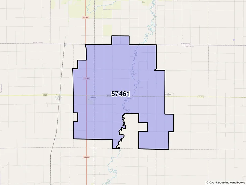 Map of ZIP Code 57461 — Mellette, SD