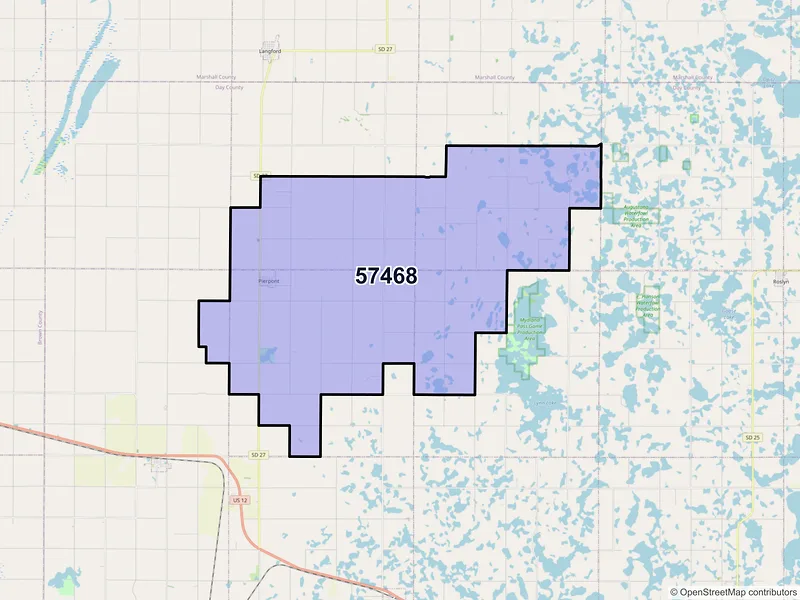 Map of Pierpont, South Dakota and ZIP codes