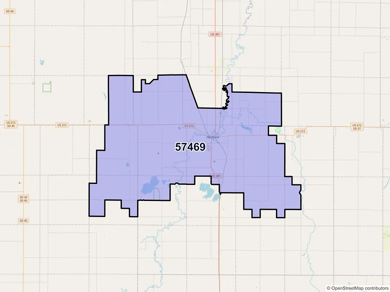 Map of ZIP Code 57469 — Redfield, SD