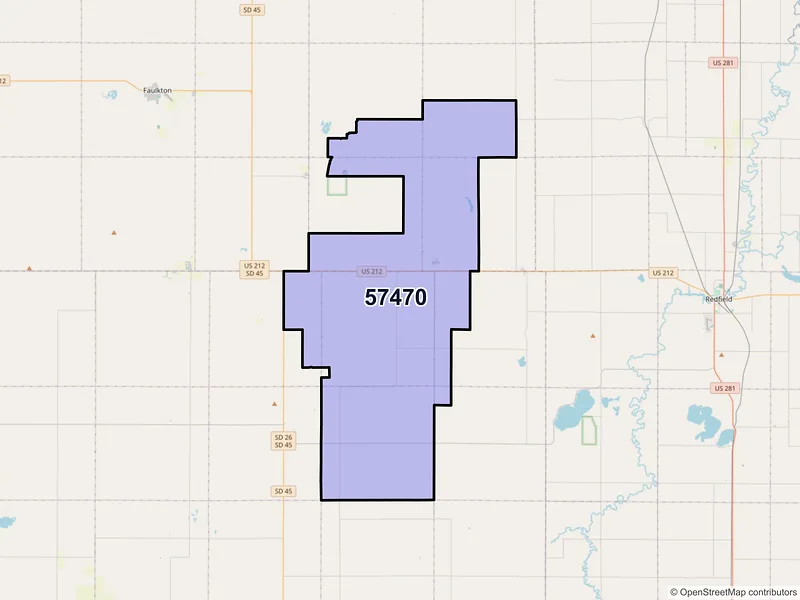 Map of ZIP Code 57470 — Rockham, SD