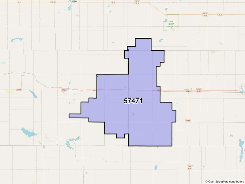 Map of Roscoe, South Dakota and ZIP codes