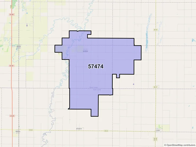 Map of Stratford, South Dakota and ZIP codes