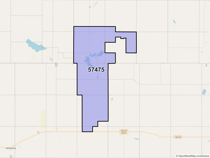 Map of Tolstoy, South Dakota and ZIP codes