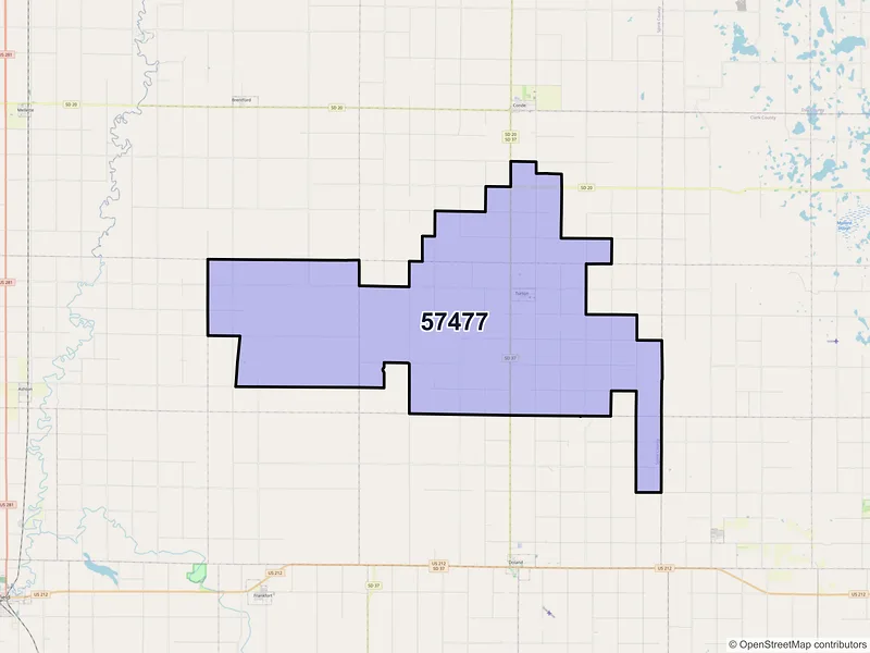 Map of Turton, South Dakota and ZIP codes