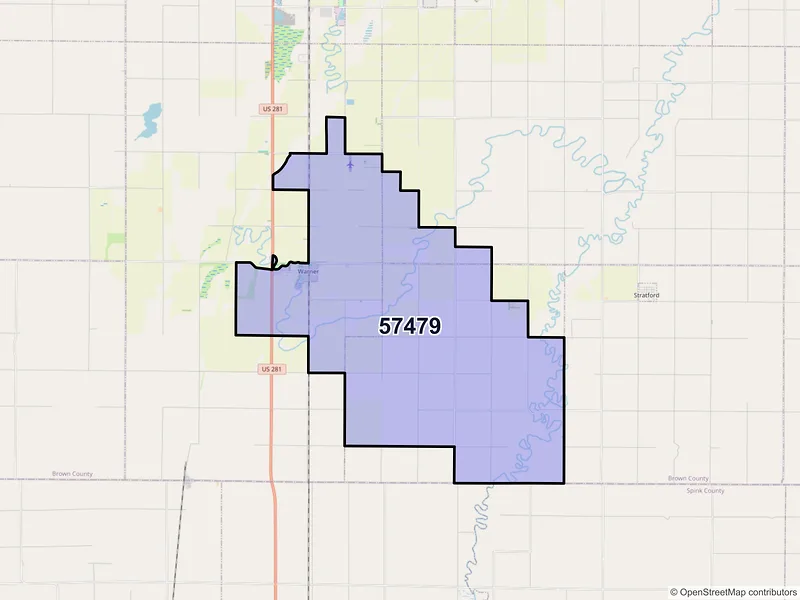 Map of ZIP Code 57479 — Warner, SD