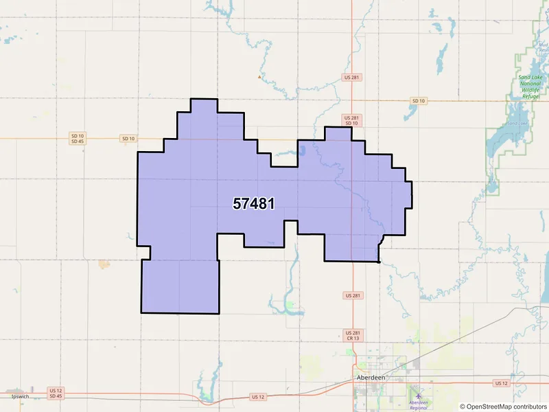 Map of Westport, South Dakota and ZIP codes