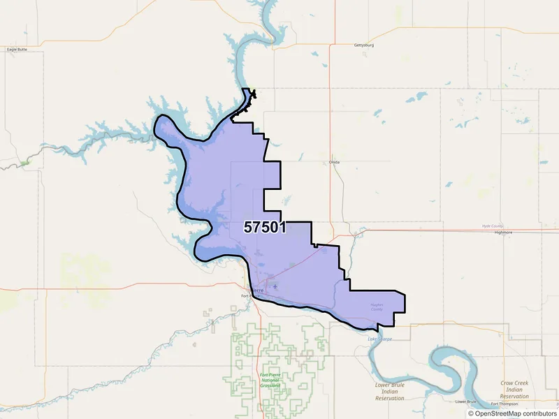 Map of ZIP Code 57501 — Pierre, SD