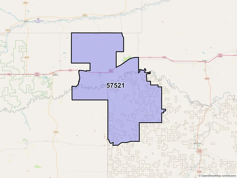 Map of ZIP Code 57521 — Belvidere, SD