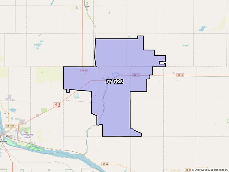 Map of ZIP Code 57522 — Blunt, SD