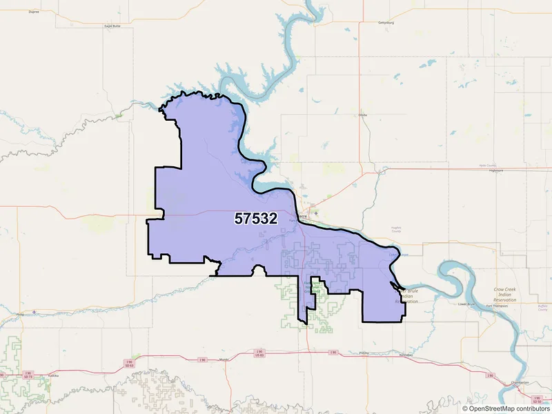 Map of Fort Pierre, South Dakota and ZIP codes