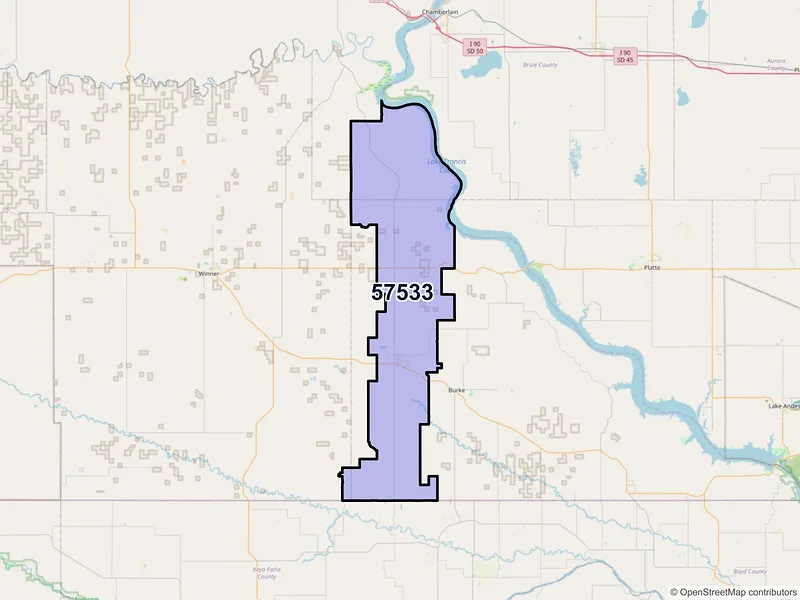 Map of Gregory, South Dakota and ZIP codes