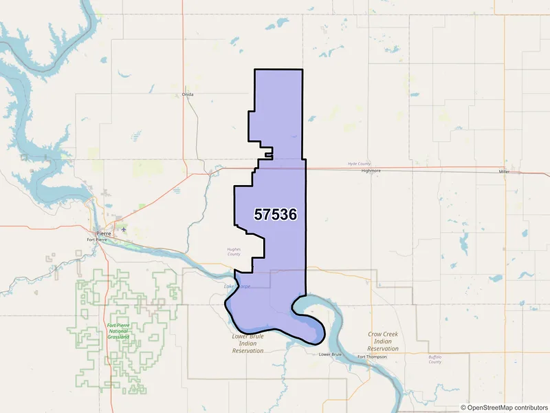 Map of Harrold, South Dakota and ZIP codes