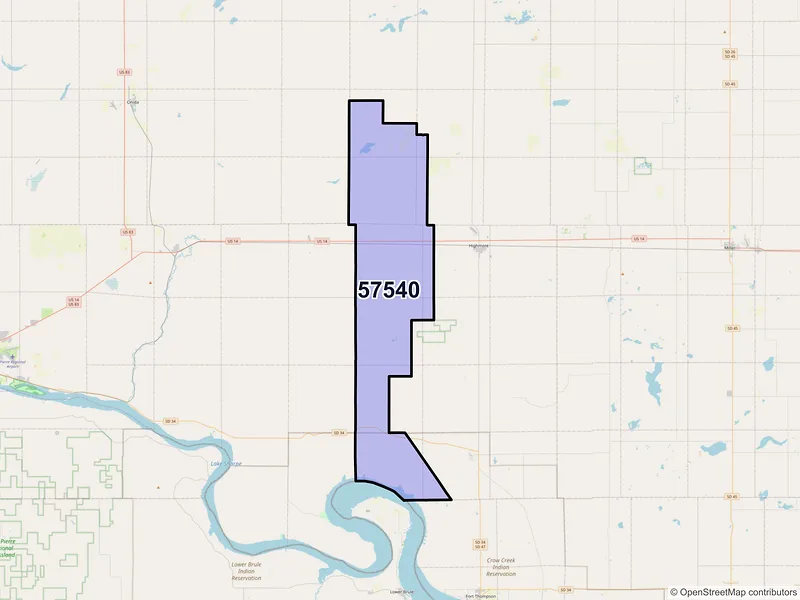 Map of ZIP Code 57540 — Holabird, SD