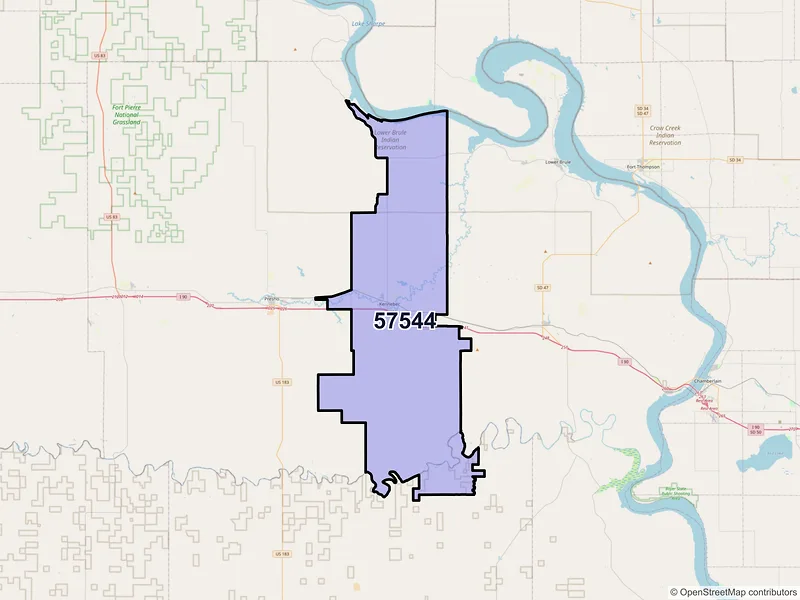 Map of ZIP Code 57544 — Kennebec, SD