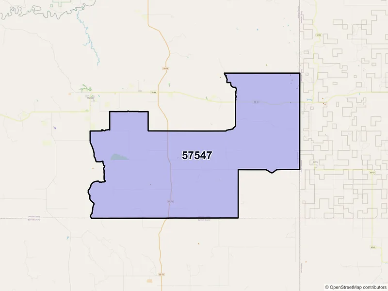 Map of ZIP Code 57547 — Long Valley, SD