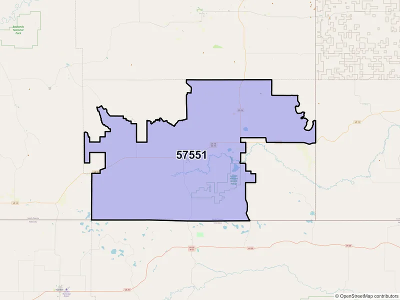 Map of Martin, South Dakota and ZIP codes