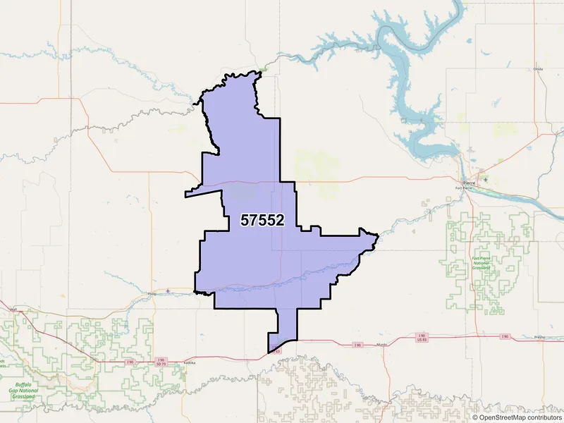 Map of Midland, South Dakota and ZIP codes