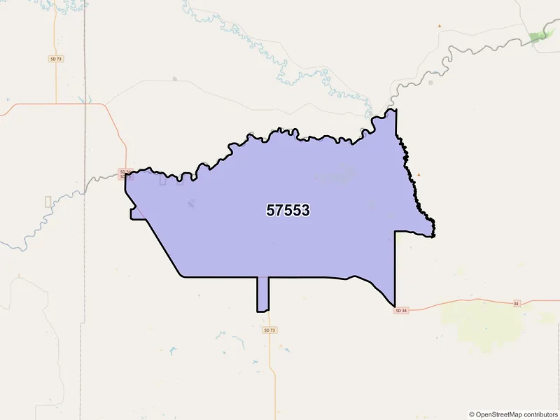 Map of ZIP Code 57553 — Milesville, SD