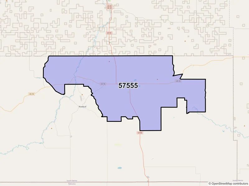 Map of Mission, South Dakota and ZIP codes