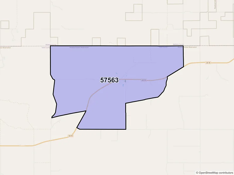 Map of Okreek, South Dakota and ZIP codes