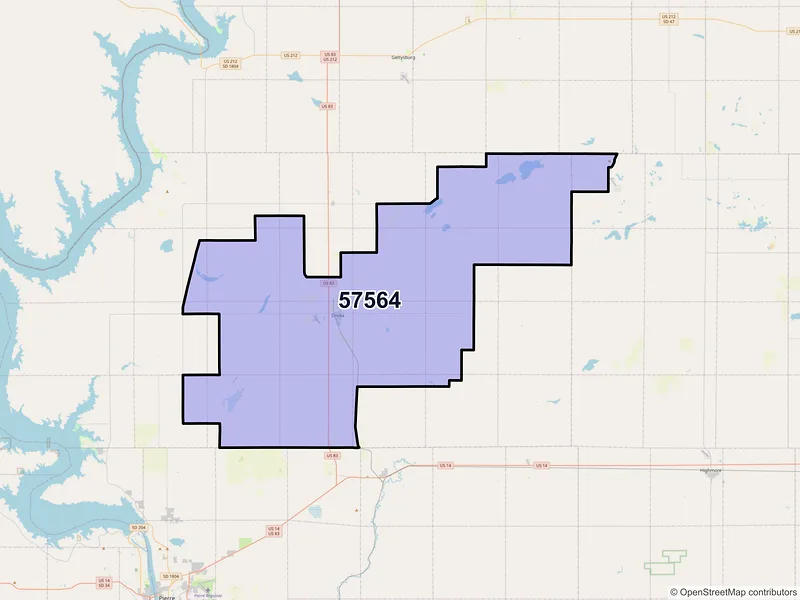 Map of ZIP Code 57564 — Onida, SD