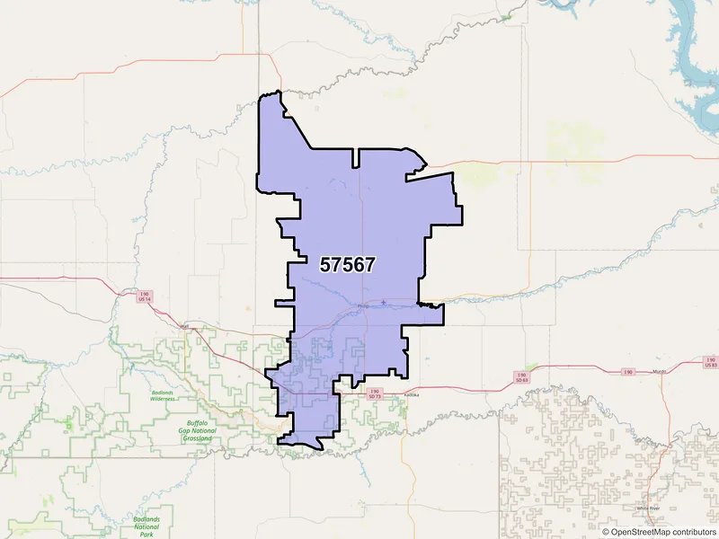 Map of Philip, South Dakota and ZIP codes