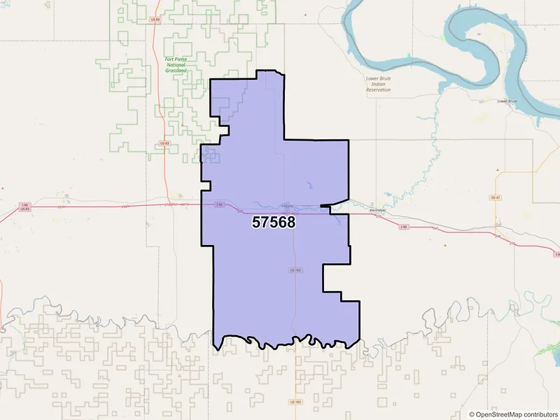 Map of Presho, South Dakota and ZIP codes