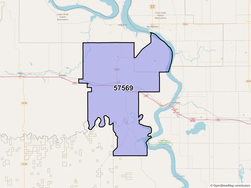 Map of Reliance, South Dakota and ZIP codes