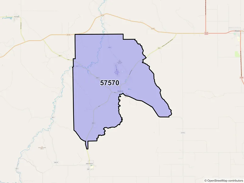 Map of Rosebud, South Dakota and ZIP codes