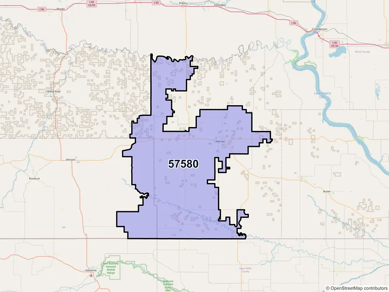 Map of Winner, South Dakota and ZIP codes