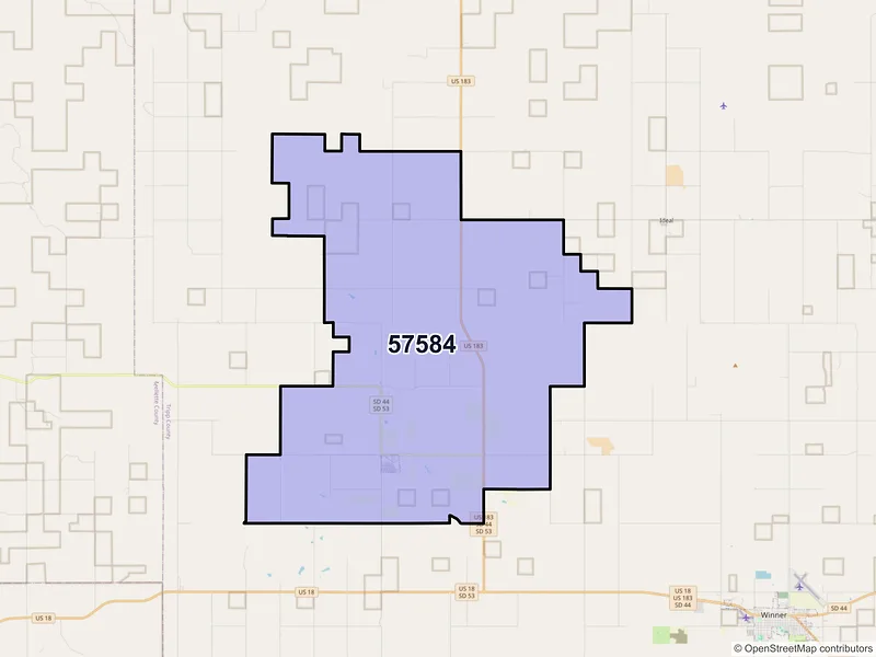 Map of ZIP Code 57584 — Witten, SD