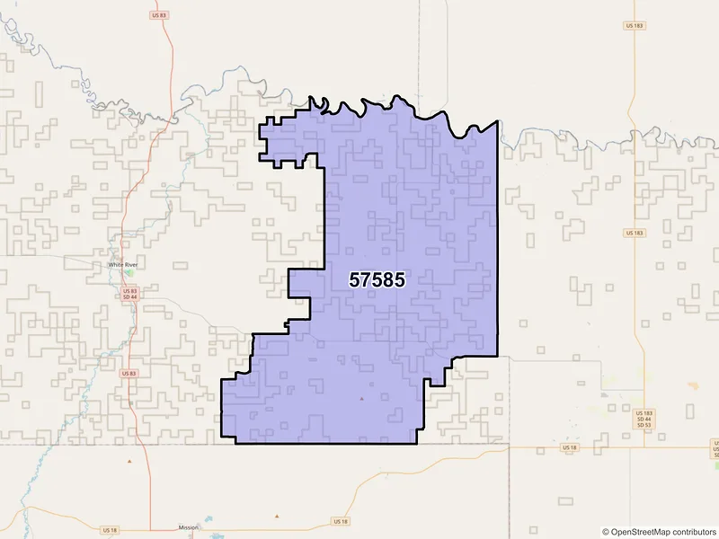 Map of ZIP Code 57585 — Wood, SD