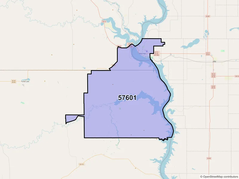 Map of ZIP Code 57601 — Mobridge, SD