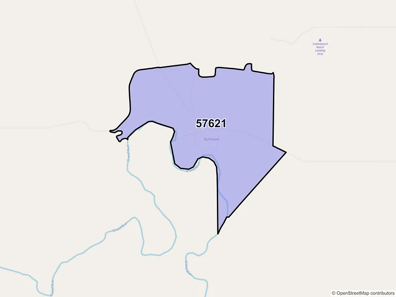 Map of Bullhead, South Dakota and ZIP codes