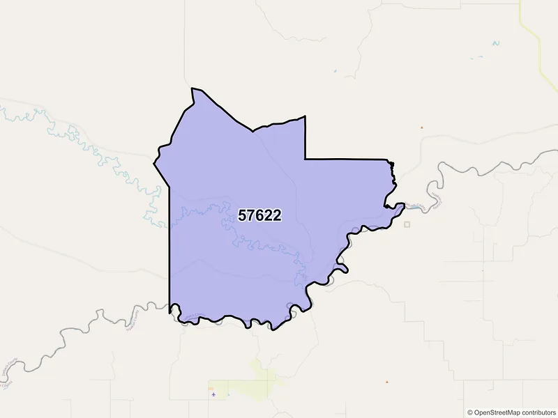 Map of ZIP Code 57622 — Cherry Creek, SD